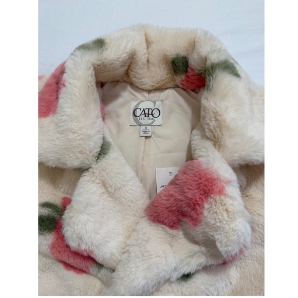 CATO Fashions - Morning Bouquet Soft Faux Fur Ivory with Roses Coat NWT - Picture 8 of 8